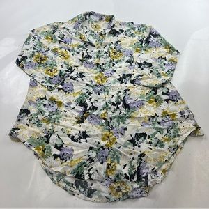 Zoye chen women’s white green purple floral button down shirt tunic M L104-40